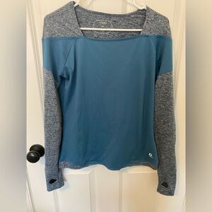 Oiselle Teal and Heather Gray Long Sleeve Top